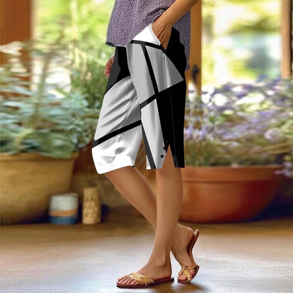 Women's Printing Pants Fashionable Pocket Elastic Waist Casual Shorts