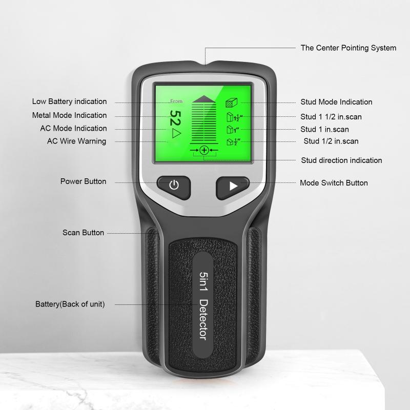 5 In 1 Metal Detector Wall Detector Wall Thickness Gauge Backlight Wall Stud Finder Electronic Wall Scanner Gold Finder