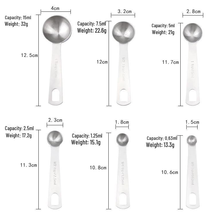 Six-Piece Stainless Steel Measuring Spoon Set for Kitchen and Baking