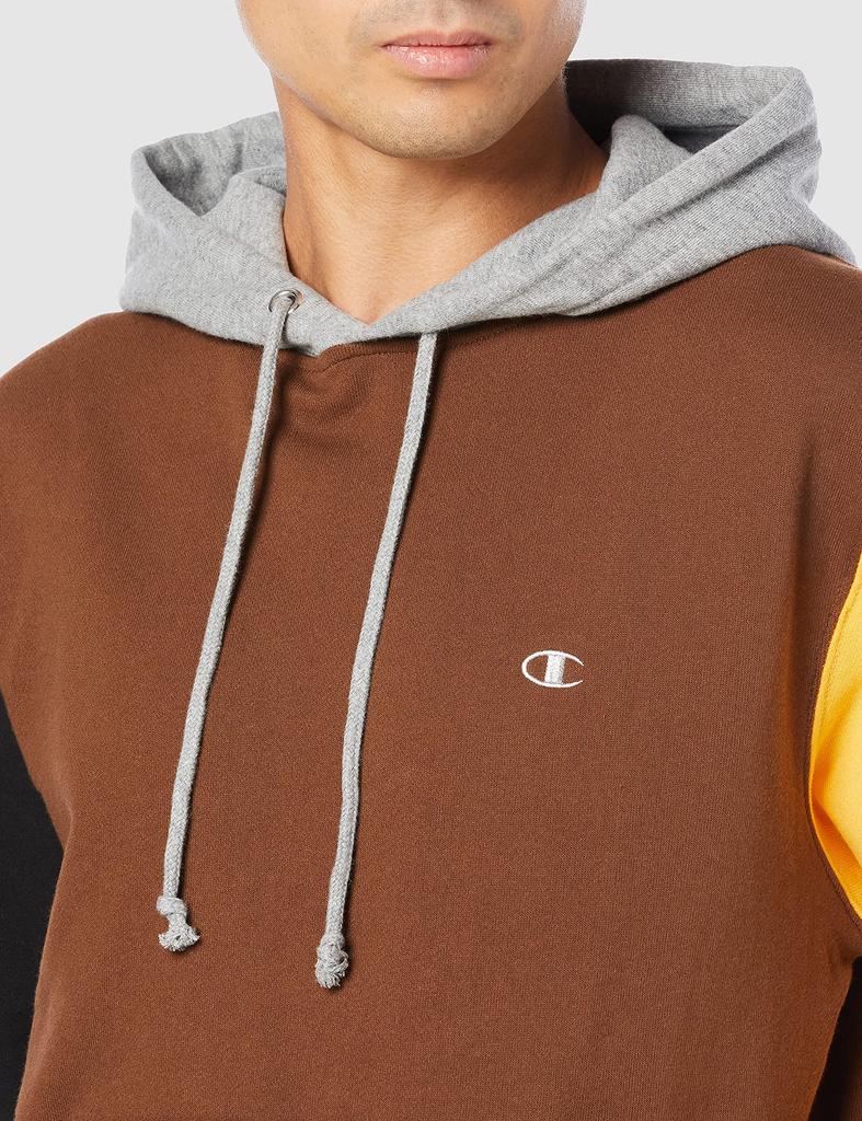 Champion Cotton Canvas Hoodie with Colorblock Size Brown Men's 100% One-Point Logo, Print, L, (C3-T114)