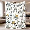 2026 New Arrival Flannel Blanket Engineering Vehicle Pattern Theme Flannel Blanket Soft And Light Beige Friendly, Warm And Comes with a Friend, Suitab