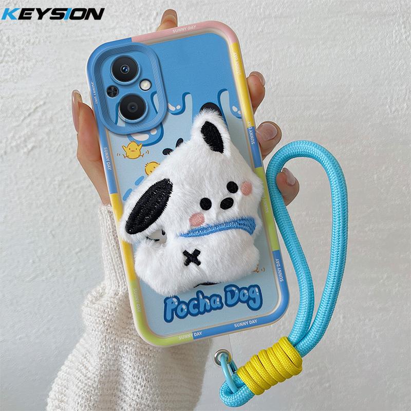 KEYSION Cute 3D Cartoon Plush Case for OPPO Reno8 Z 5G 7Z with Lanyard Silicone Shockproof Phone Cover for OPPO Reno 7 8 Lite 5G