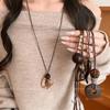 Vintage Irregular Pendant Necklace - Coffee Color Women's Long Chain Sweater Accessory