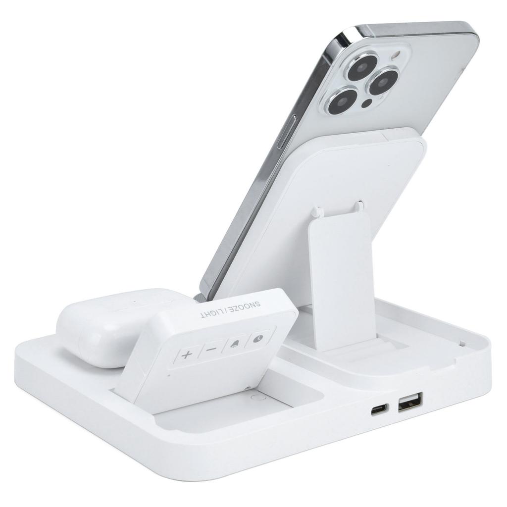 3 in 1 LCD Digital Alarm Clock with Phone Earphone Wireless Charger USB Powered for Home Office