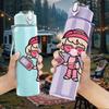 1PC Mask Girl Holding Bag 750ml Color Plastic Sports Water Bottle Leakproof Flip Straw Lid Suitable for Sports Office Home Use