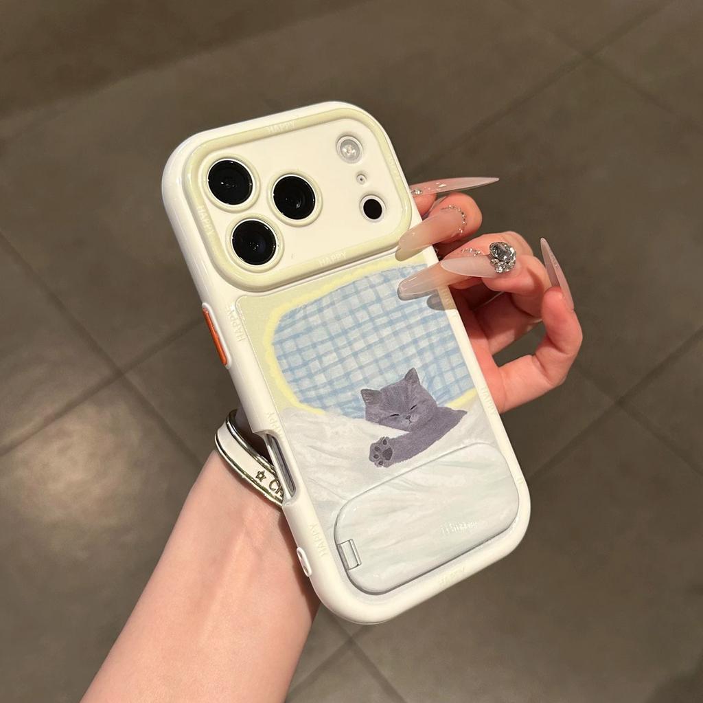 Sleeping cat and dog bracket is suitable for Apple 17 mobile phone case iPhone16Pro Xiaomi oppo anti-drop all-inclusive case.