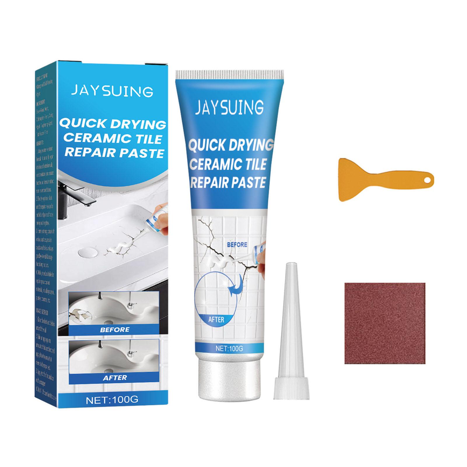 

100 г клея для ремонта плитки, быстросохнущая, водостойкая паста-заплатка для трещин и отверстий в напольной плитке, настенной плитке, в ванной, на кухне. В комплекте с шпателем и наждачной бумагой