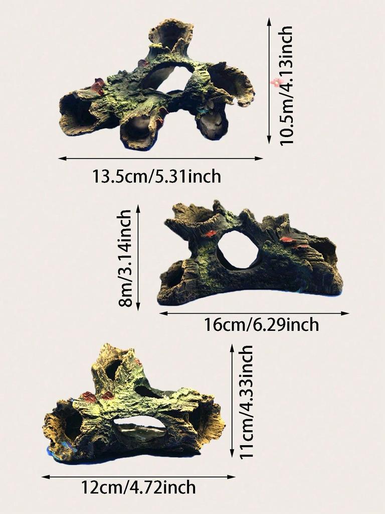 1 szt.-Dekoracyjne pnie drzew do akwarium, drewniane produkty do akwarium z otworami i kryjówkami, małe dekoracje żywiczne-losowe