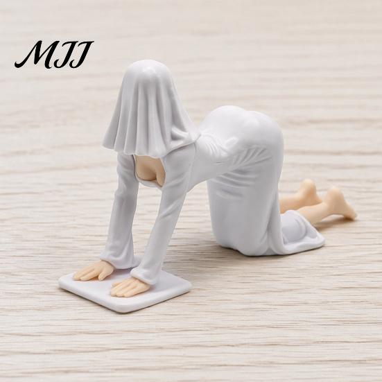 Decorative Seated Figurine Ghost Girl Hooded Sculpture, Ethereal Mysterious Statue, Gothic Whimsical Garden Ornament Queen Character Robe for