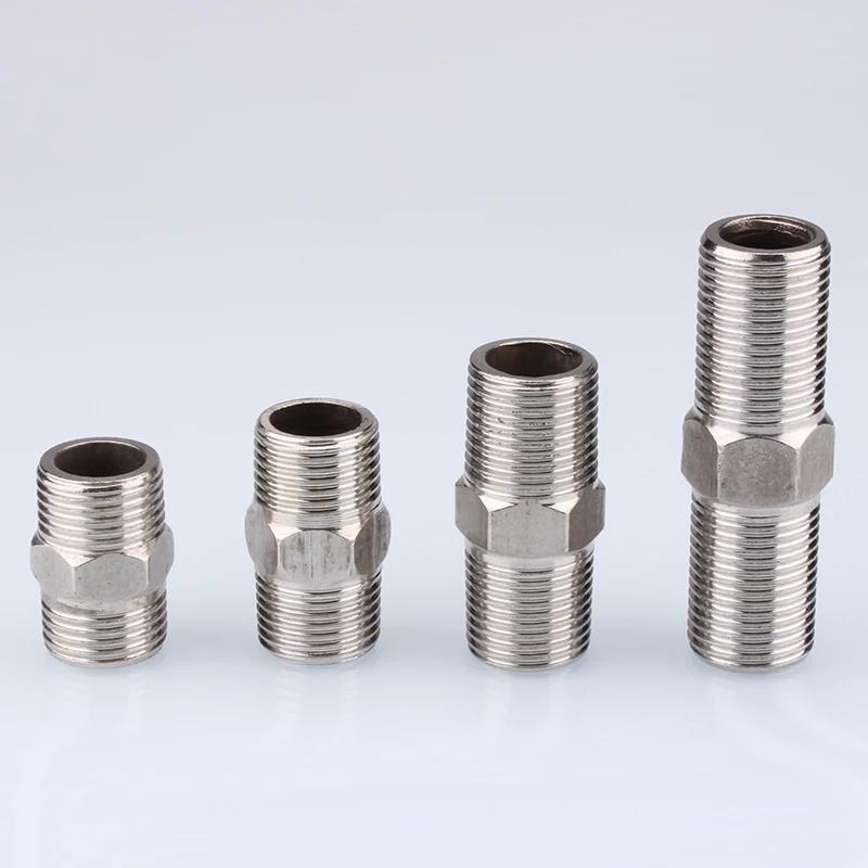 10pc 304 Stainless Steel Hexagonal Outer Wire Double Headed Straight Through Coupling Threaded Pipe Male Thread Hex Nipple Union
