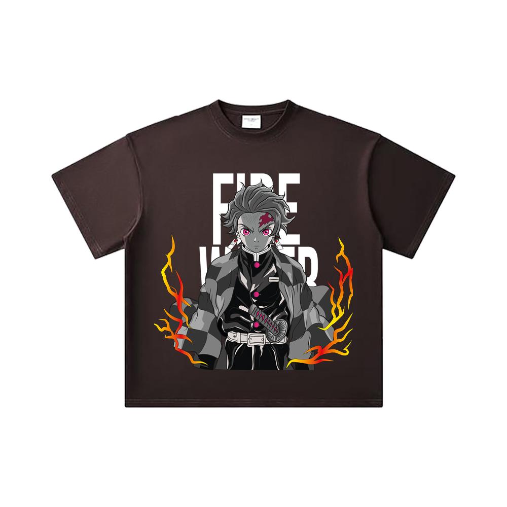 260 GSM Double Yarn 32 Count 100% Cotton Demon Slayer V116 Tanjiro Print Unisex Heavy Cotton T Shirt