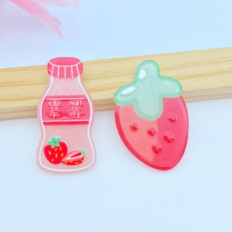 10Pcs New Cute Acrylic Fruit Beverage Series Flat Back Cabochon Scrapbooking Hair Bow Center Embellishments DIY Accessories