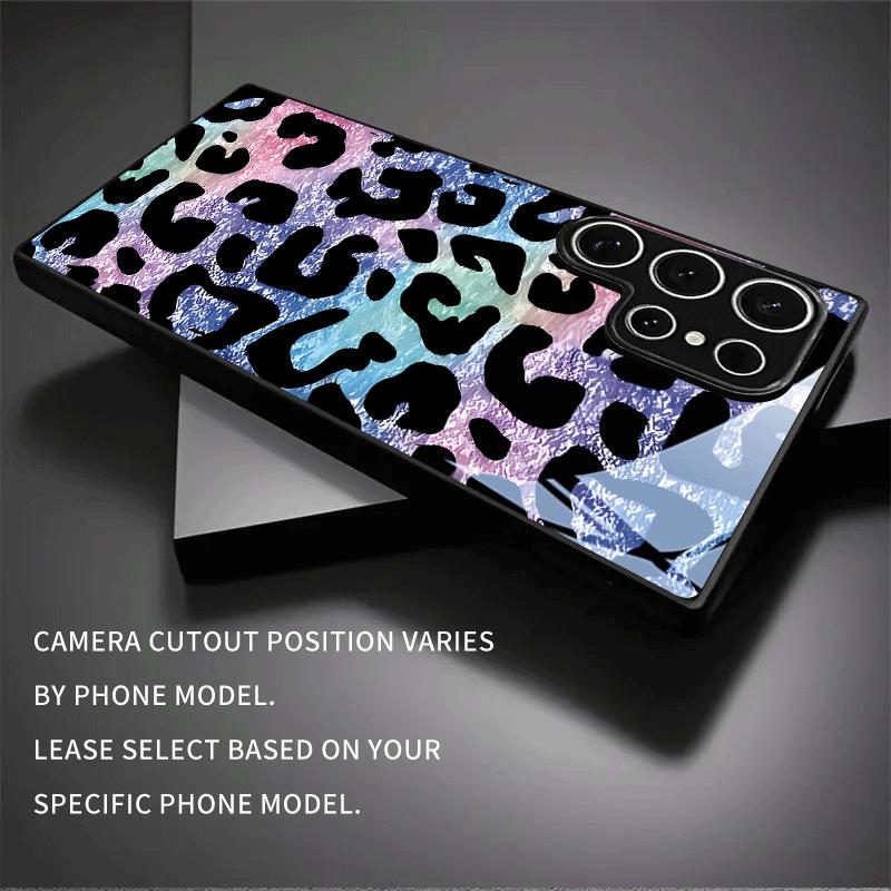Leopard Print Gradient Tempered Glass Phone Case Suitable for Samsung Galaxy S26 S25 S24 S22 S21 S20 FE/Ultra/Plus Anti Drop