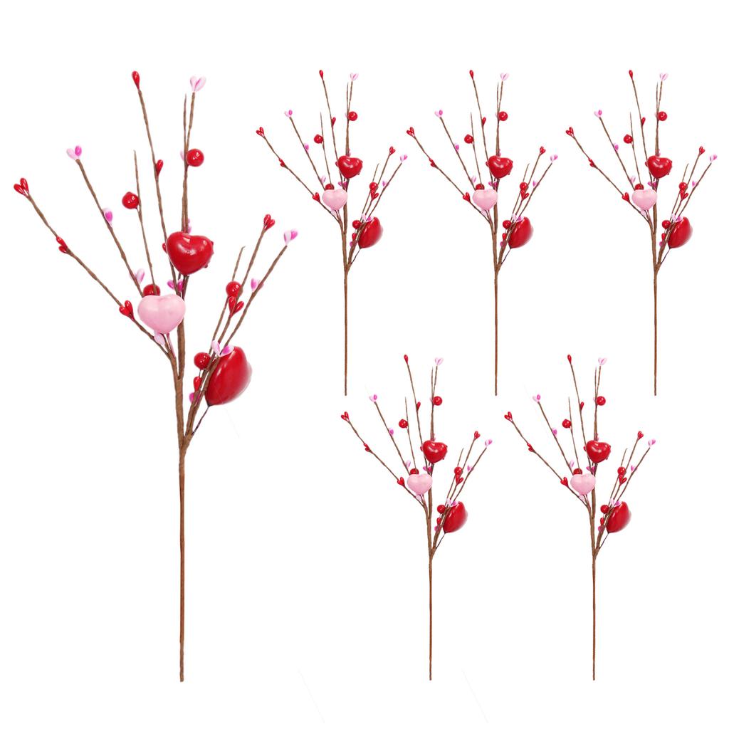 6PCS Red Heart Berry Stem Multifunctional Long Lasting Artificial Heart Berry Pick Decor for Wedding