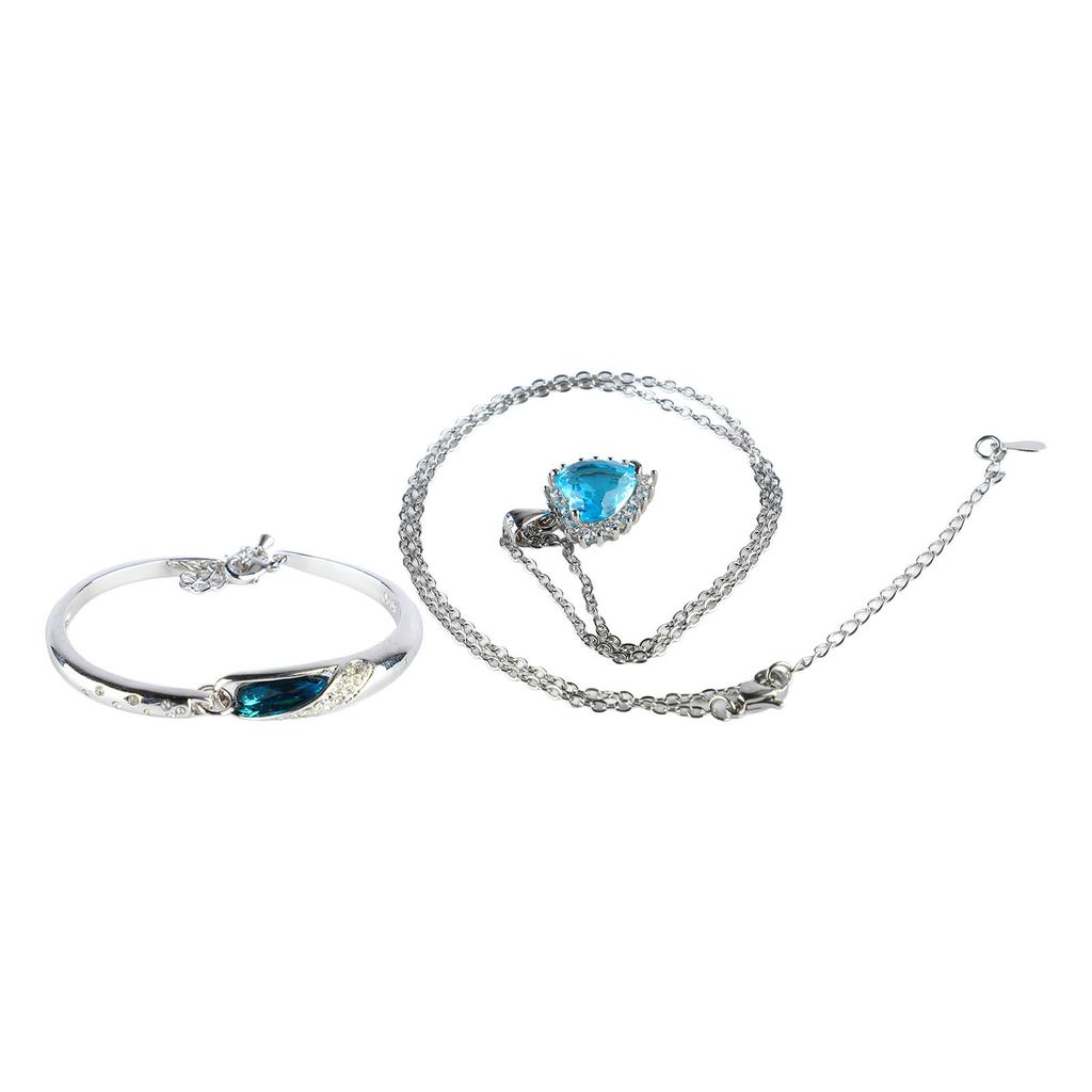 Blue Rhinestone Bracelet Necklace Set Women Fashionable Electroplated Imitation Platinum Bracelet Jewelry