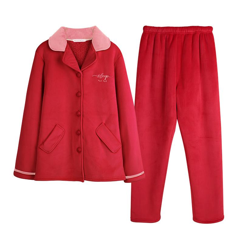 [Verschiedene Stile] Kompound-Imitations-Lammwoll-Pyjama Winter Samt Verdickt Pelz Integrierte Loungewear Hellrot