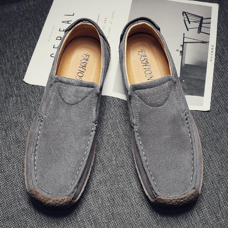 Fashion Men's Casual Snail Shoes Suede Genuine Leather Mens Comfortable Soft Driving Flats Men Classic Rubber Sole Outdoor Bean Shoes
