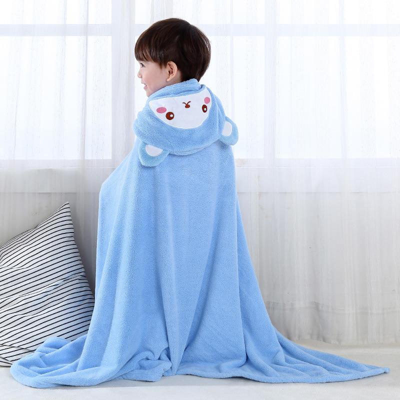 Cartoon Pattern Coral Fleece Hooded Bath Robe Soft Absorbent for Infants and Children