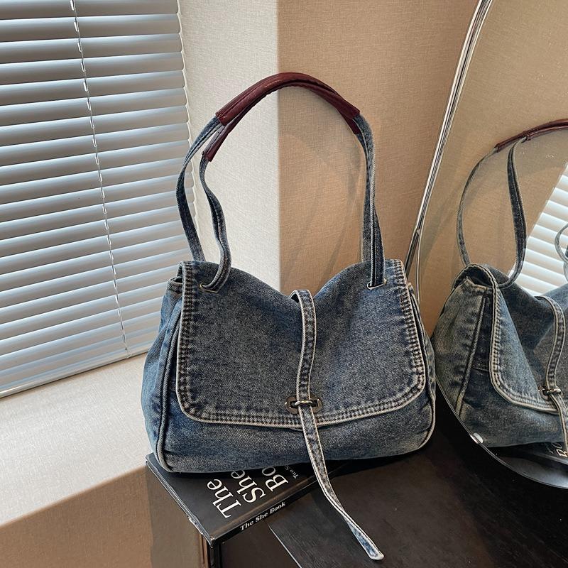 Simple denim bag women's new popular casual shoulder bag large capacity tote bag fashion messenger bag