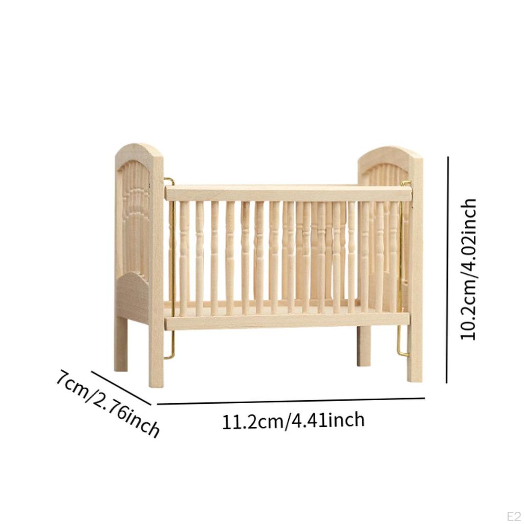 1/12 Baby Bed Miniature Wooden Doll Cradle Dollhouse Crib for Girls Decor