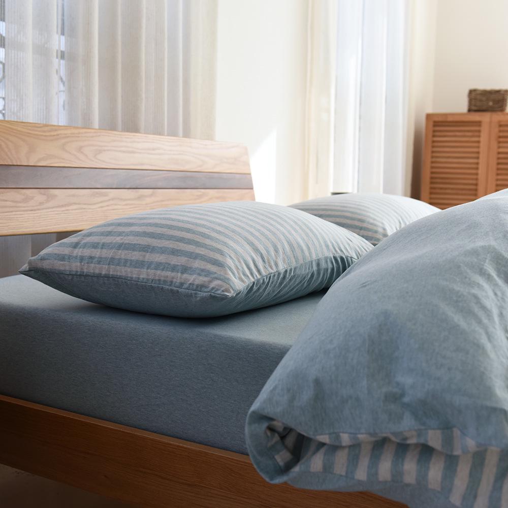 Pure Cotton Jersey Striped Bedding Set: Pillowcase, Duvet Cover, Fitted Sheet - Ideal for Dorms