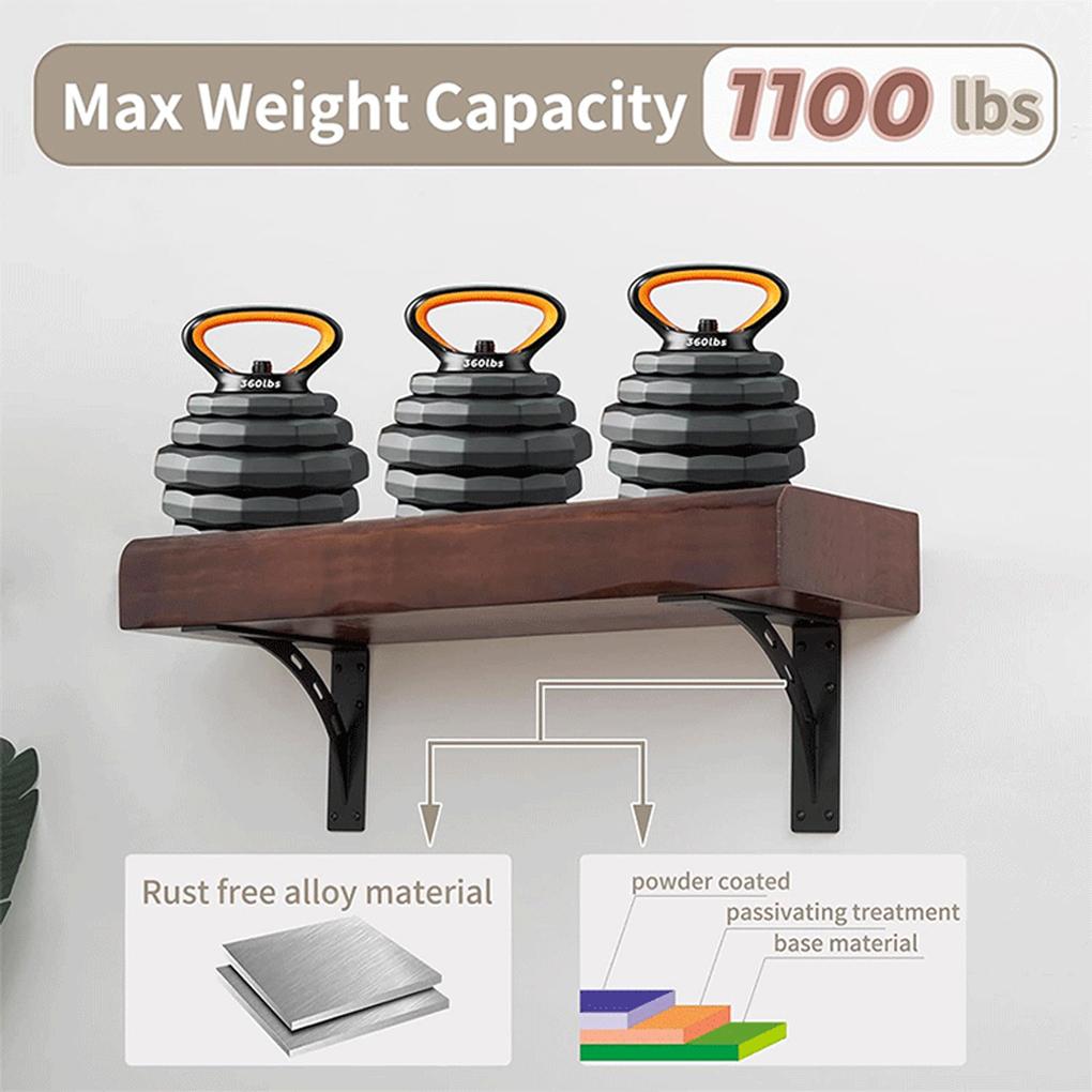 2 Piece Brackets, Corner Wall-Mounted Sturdy And Strong Load-Bearing Capacity, Suitable for Kitchens, Workshops, Black