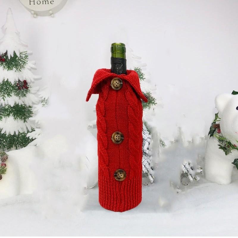 Christmas Decorations Family Christmas Wine Bottle Set Home Decoration Scene Arrangement Knitted Red Wine Bottle Bag