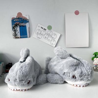 Cute Shark Pencil Case Large Capacity Plush Stationery Bag Gray Shark Design Soft Touch