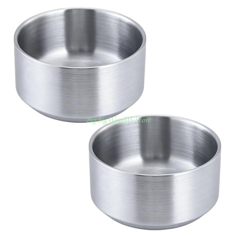 24TE 2 Piece Stainless Steel Rice Bowls Double Wall Soup Bowl Tableware for Busy Households Kitchen Gadget 9cm серебряный