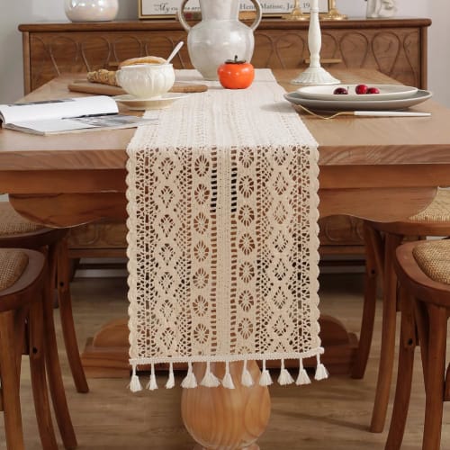 meioro Cotton Table Runner, 26x120cm, Crocheted Table Centerpiece, Elegant and Stylish Vintage Table Mat, Solid Color, Nordic Style, Polyester, Bohemi