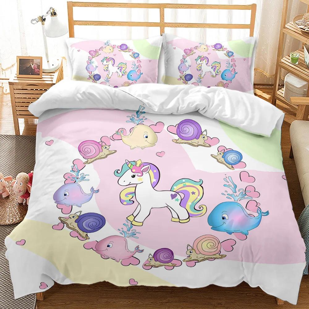 Unicorn Kids Girls Pink 3D Bedding Set Duvet Cover Sale Cartoon Bedcllothes Animal Printed Queen King Size Home Duvet Covers