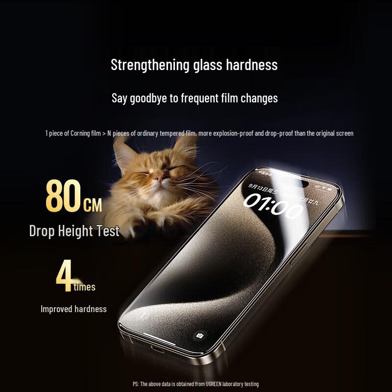UGREEN Dust-Free Corning Glass Screen Protector for iPhone 15 Pro Max