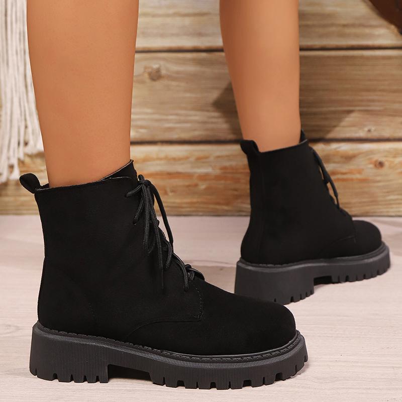 Fashion Retro Faux Suede Platform Ankle Boots Women Autumn Winter Plus Size Lace Up Shorts Booties Mujer Comfort Thick Sole Boots Woman