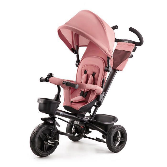 Tricycle Évolutif Kinderkraft AVEO, De 9 Mois à 5 Ans, Selle Pivotante, Ceinture 3 Points, Pliable, Modulaire, Roues Robustes, Rose