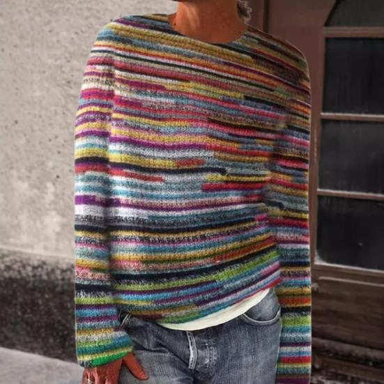 Sweter damski z okrągłym dekoltem i długim rękawem, z nadrukiem graficznym, luźny krój, gruby, ciepły, dzianinowy, do codziennego noszenia