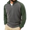 Men's Outdoor Casual Sports Fleece-Lined Warm Stand-Up Collar Pullover Color-Blocked Zipper Hoodie