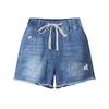 Pantaloncini di Jeans Casual da Donna con Coulisse in Vita Elastico Bordo Sfilacciato Usurato e Tasche per l'Uso Quotidiano