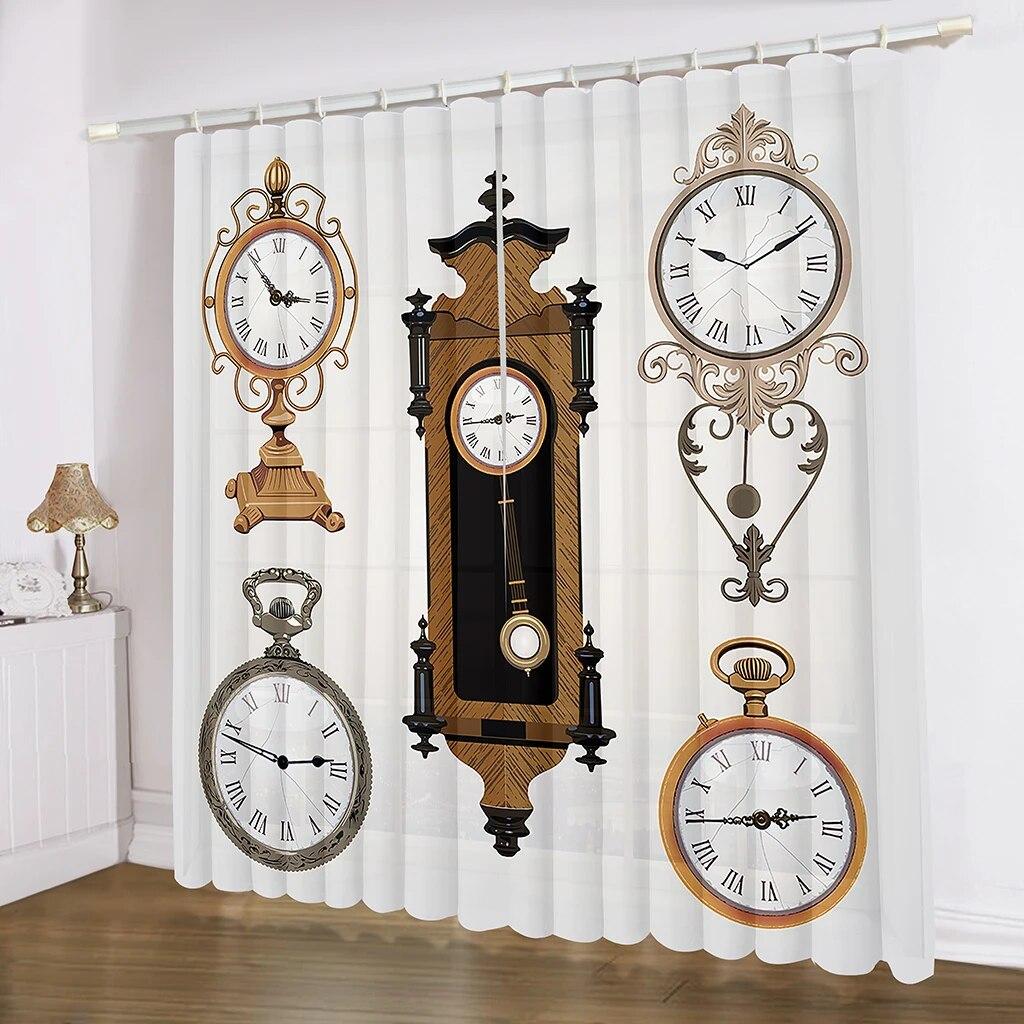 Steampunk Style Antique Composition Brass Fastening Round Print 3D Digital Printing Bedroom Living Room Window Curtains 2 Panels