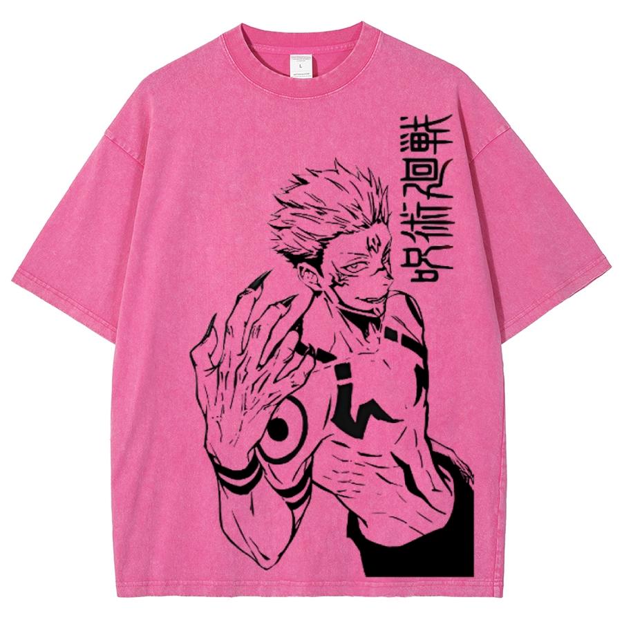Japanese Anime Style Anime Male Lead Print Women's T-Shirt Oversized Wash Retro Short Sleeve Fashion Design Street