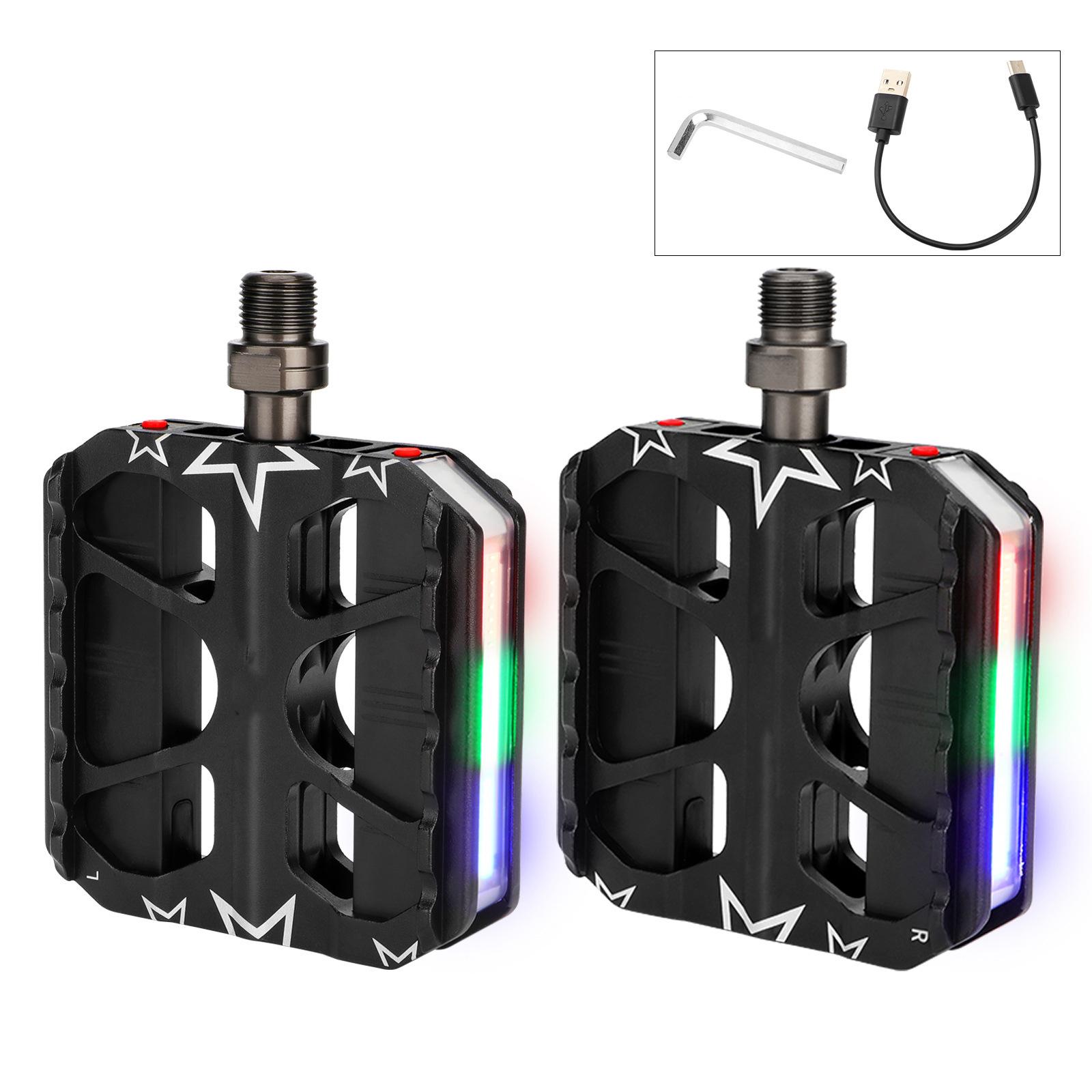 

Педали для велосипедов из алюминиевого сплава на подшипниках, светодиодные, 9/16 дюйма, плоские, противоскользящие, водонепроницаемые, пыленепроницаемые, педали для горных велосипедов