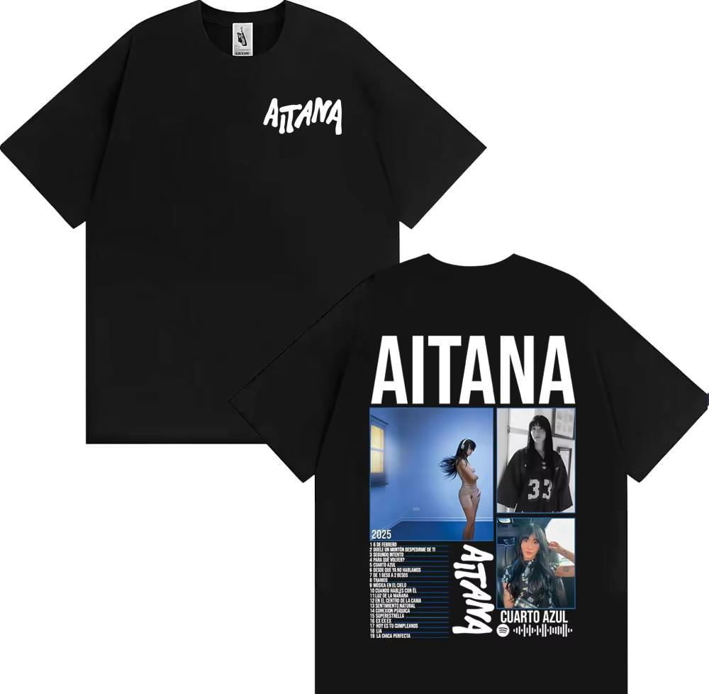 Sängerin Aitana Cuarto Azul Album Tour T-Shirt 2026 Sommer Neu Unisex Damenmode Lässig 100% Baumwolle Ästhetisches Oversized T-Shirt
