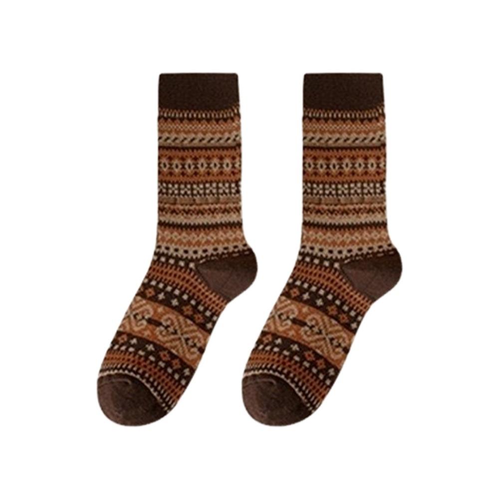 High Quality Retro Fair Isle Christmas Socks Cotton Thickened Middle Tube Socks Colour Blocking Striped Socks for Men And Women