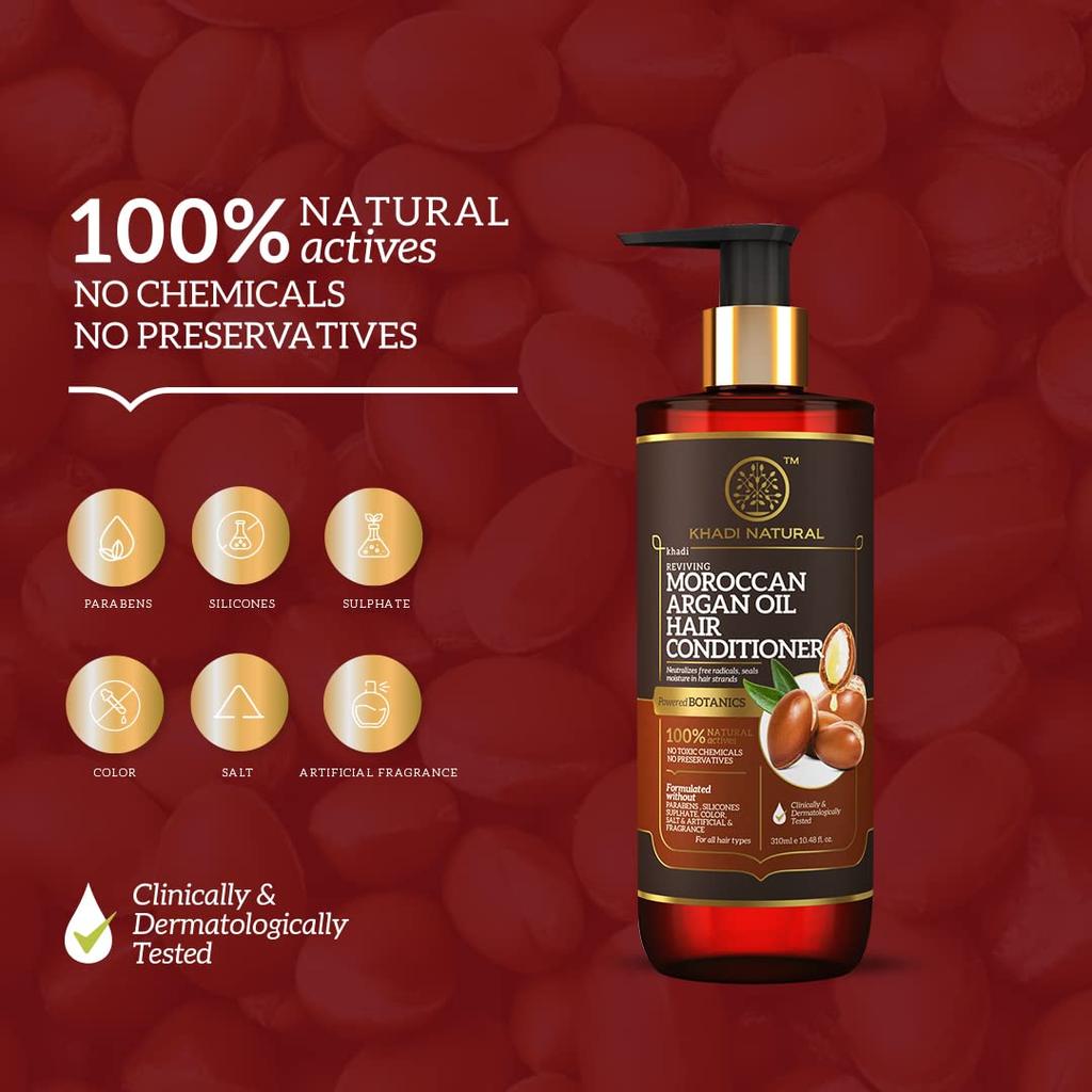 Khadi Natural Powered Botanics Moroccan Argan Oil Hair Conditioner For Smooth Shiny Frizz Control All Hair Types 310 ml