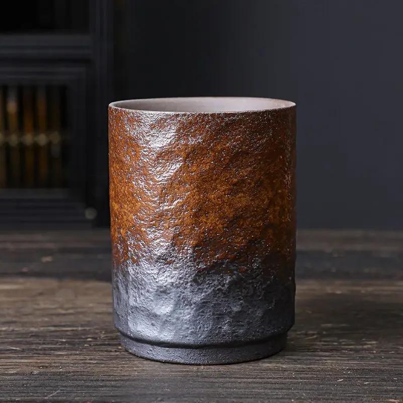 Vintage Chinese Ceramic Mug, Handmade Stoneware Large Coffee Cup, Unique Rustic Design for Home & Office Use, 1-Piece Cup