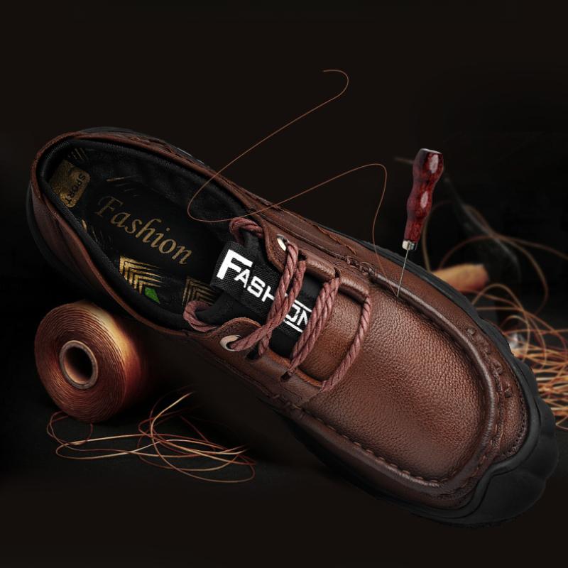 Sapatos masculinos de couro genuíno para caminhada, calçados casuais para atividades ao ar livre