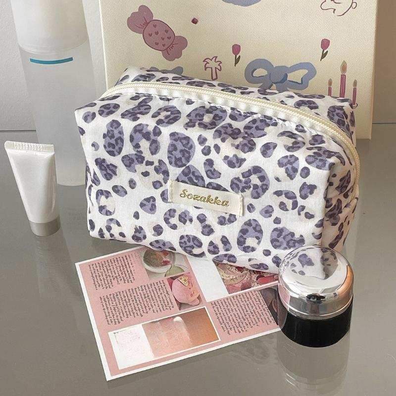 Leopard Print Cosmetic Bag Box Shaped Travel Organizer Women Makeup Pouch Storage Bags