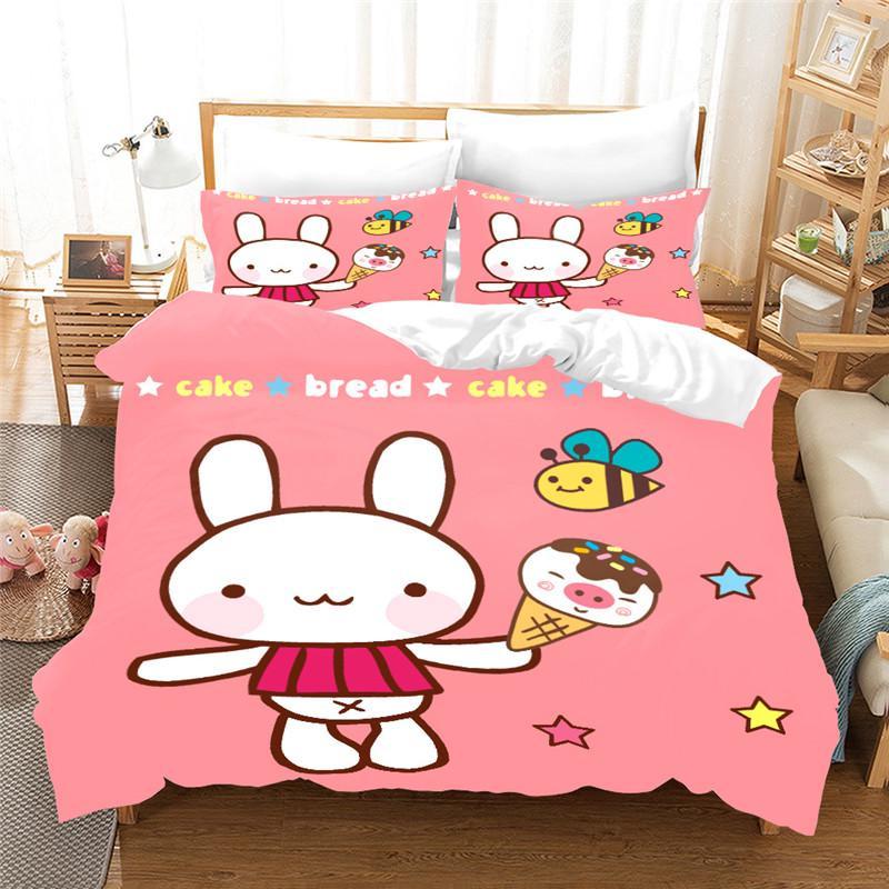 Comforter Cartoon Rabbit Cute Animal Bunny Bedding Set Twin King For Kids Girl Child Kawaii Room Decor