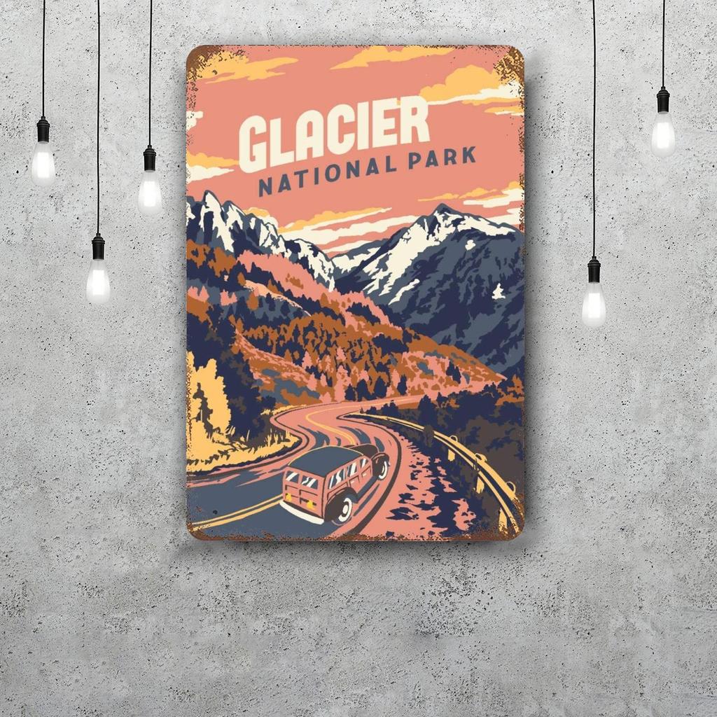 Nationalpark Glacier Lustiges Bar Metallschild Retro Plakette Vintage Schild Alkohol Trinker Kneipe Club Küchenwanddekoration