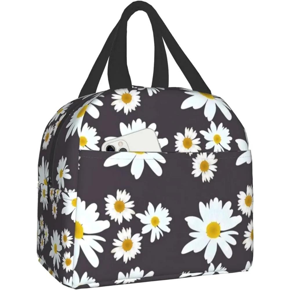 Daisy Flowers Butterfly Purple Lunch Bag Travel Work Bento Cooler Reusable Tote Picnic Boxes Insulated Container Bags for Women