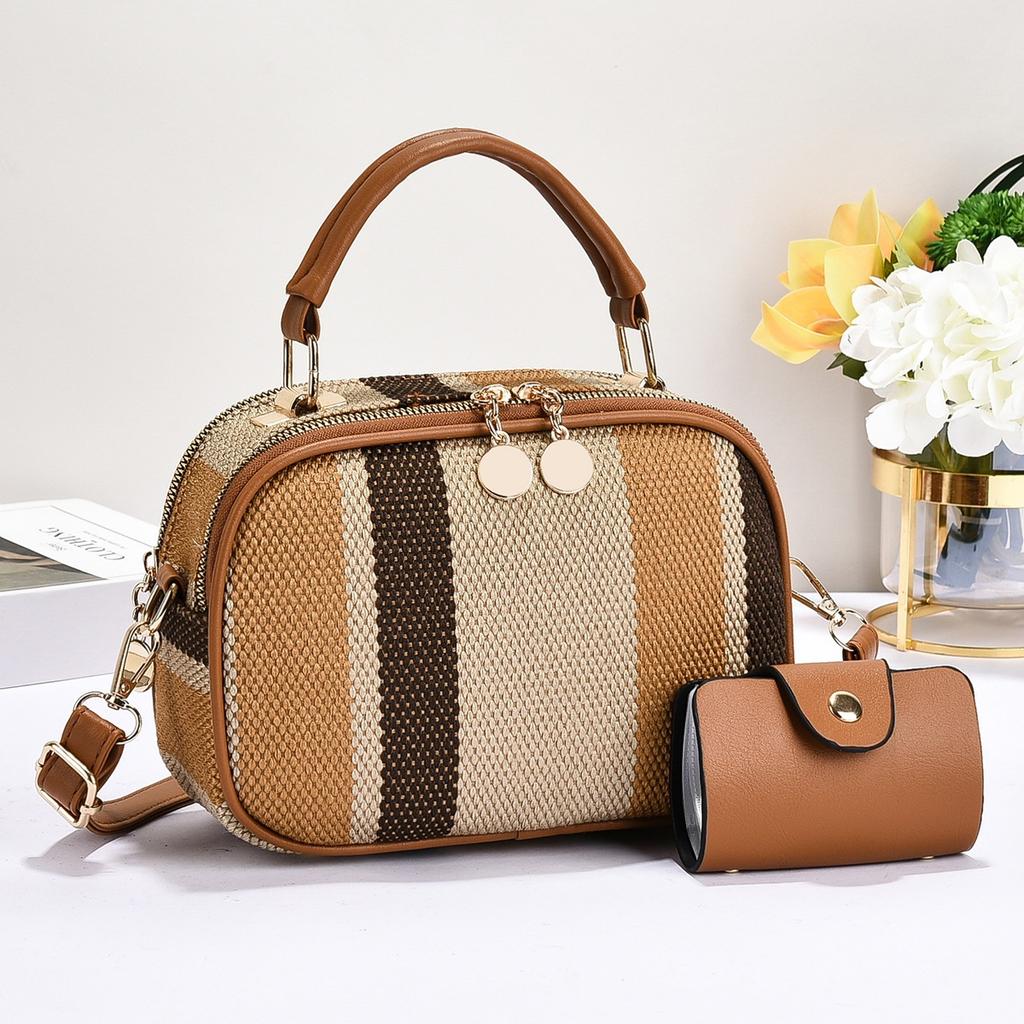 New Design High-value Canvas Smooth Color-blocking Mother-child Bag Multi-layer Trendy Style Handbag Versatile One-shoulder Crossbody Bag